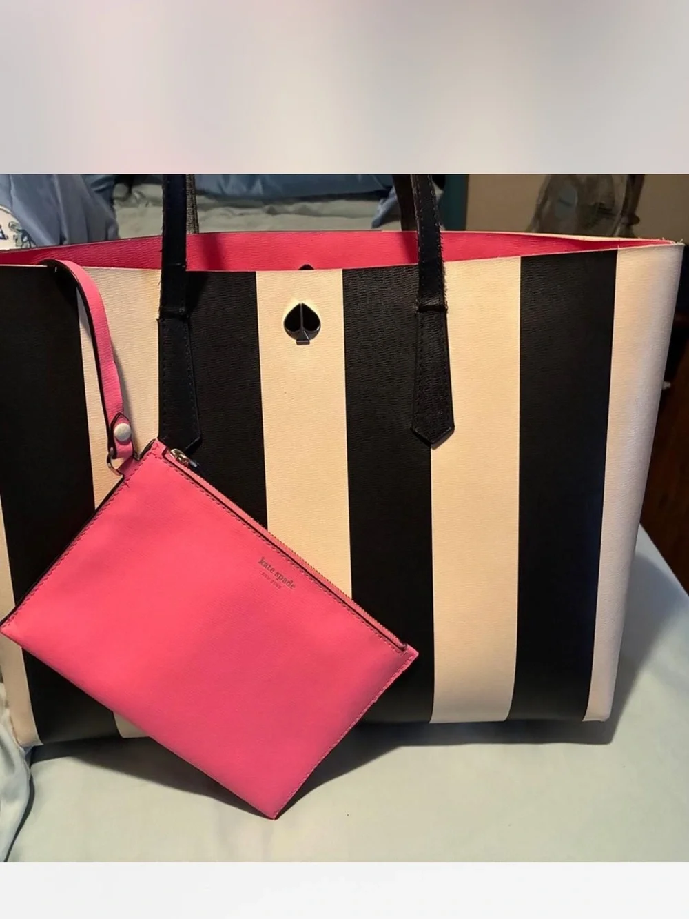 kate spade Molly striped tote and pink Wristlet
